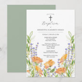 Baptême Invitations Godparents Noms Floral (Devant / Derrière)