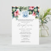 Baptême Invitations Religieux Bleu et Rose (Debout devant)