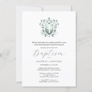 Baptême Invitations Sage Religieux Green Crest