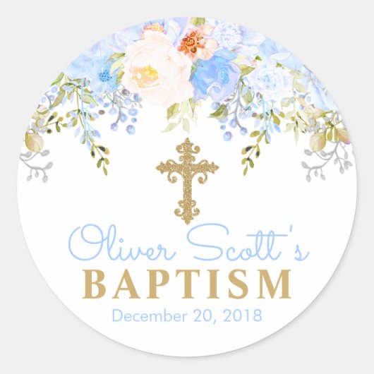 Baptême Jardin Rose Bleu Favoriser les étiquettes (Devant)