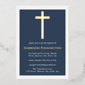 Baptême Marine & Gold Cross Foil Invitation (Recto)