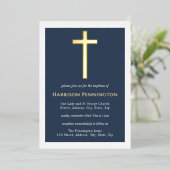 Baptême Marine & Gold Cross Foil Invitation (Debout devant)