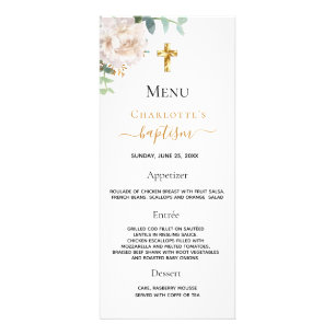 Baptême Menu blanc or floral