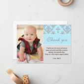 Baptême Merci note Christening Blue Carte photo (Devant/Arrière en situation)