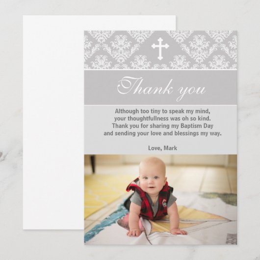 Baptême Merci note Christening Silver White (Devant / Derrière)