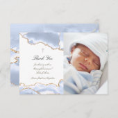 Baptême merci pastel bleu agate invitation (Devant / Derrière)