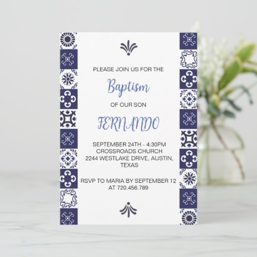 Baptême mexicain bleu mignon Invitation Bautizo (Debout devant)