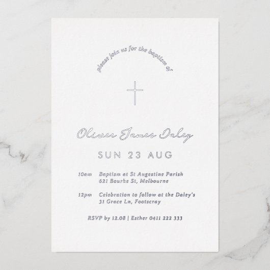 Baptême minimal blanc Christening Cross Invitation (Recto)