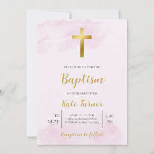 Baptême minimaliste rose pâle invitation