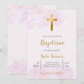 Baptême minimaliste rose pâle invitation (Devant / Derrière)