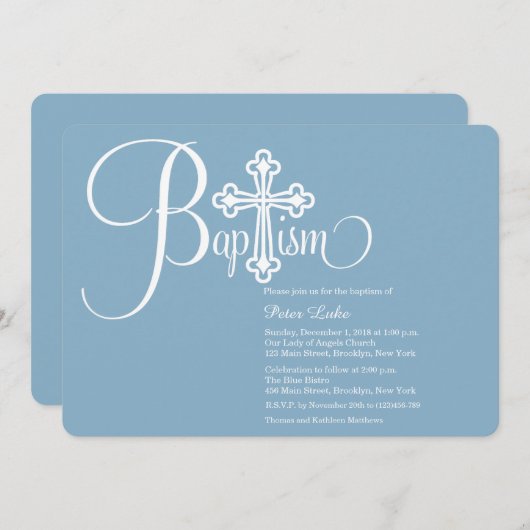 Baptême moderne bébé garçon Photo Invitation (Devant / Derrière)