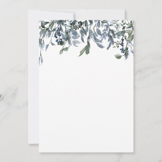 Baptême Moderne Vert Fleurs Bleues Invitation (Dos)