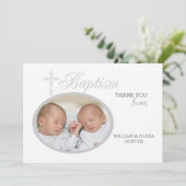 Baptême Mot Argent Photo Carte de Remerciements #2 (Debout devant)