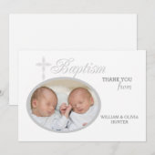 Baptême Mot Argent Photo Carte de Remerciements #2 (Devant / Derrière)