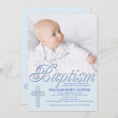 Baptême Mot Bleu Photo Invitation (Devant / Derrière)