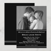 Baptême noir blanc Invitation photo (Devant / Derrière)