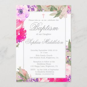 Baptême ou baptême Invitation des Roses floraux