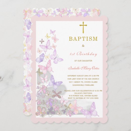 Baptême papillon d'abord et invitation à l'anniver (Devant / Derrière)