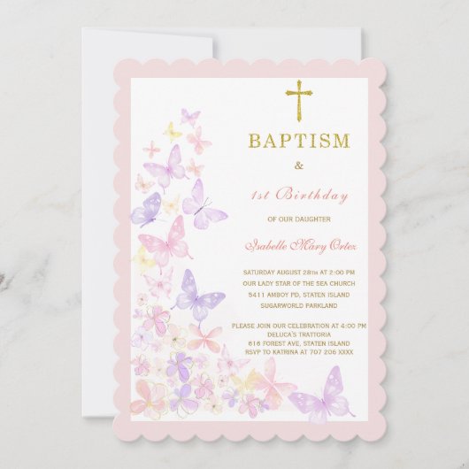 Baptême Papillon et Invitation au Premier Annivers (Devant)