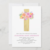 Baptême Pastel Floral Rose Croix Invitation (Devant)