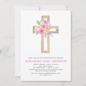 Baptême Pastel Floral Rose Croix Invitation (Devant)