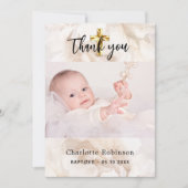 Baptême photo carte de remerciements floral blanc (Devant)