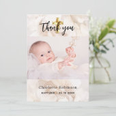 Baptême photo carte de remerciements floral blanc (Debout devant)
