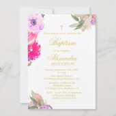 Baptême Photo Floral Roses Invitation (Devant)