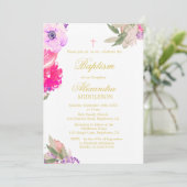 Baptême Photo Floral Roses Invitation (Debout devant)