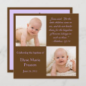 Baptême Photo Invitation avec Verse Bible (Devant / Derrière)