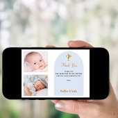 Baptême photo jumeaux bleu garçons carte de remerc