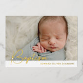 Baptême photo minimaliste Invitation Gold Foil (Recto)