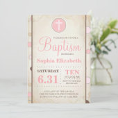 Baptême Pink Polka Invitation - Baby Girl (Debout devant)