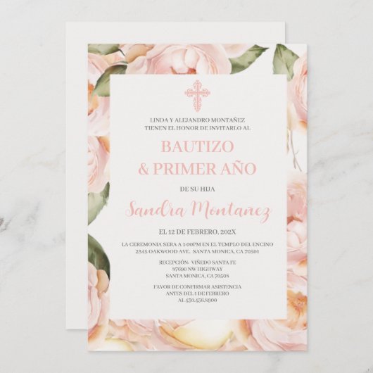 Baptême premier anniversaire Espagnol Invitation p (Devant / Derrière)