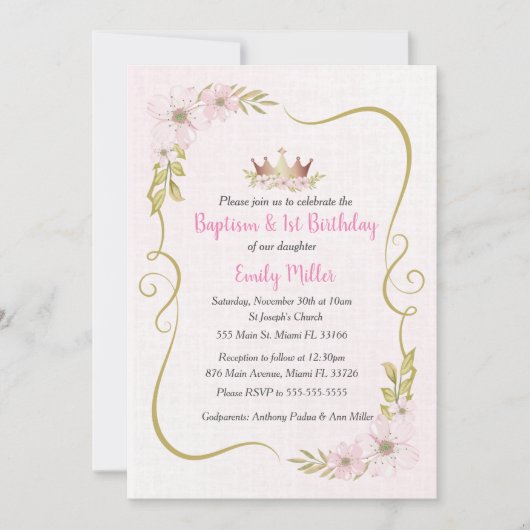 Baptême princesse et invitation à l'anniversaire (Devant)