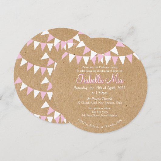 Baptême rose Baptême Bébé Invitation au Christenin (Devant / Derrière)