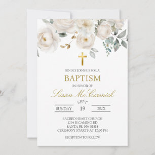 Baptême rose blanche Invitation