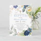 Baptême Rose Bleu Invitation garçon (Debout devant)