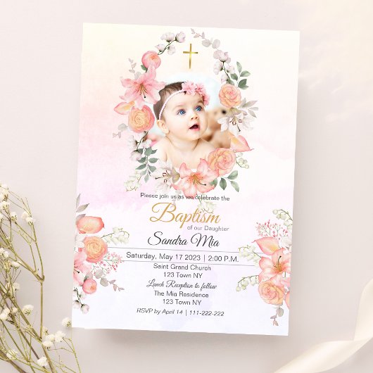 Baptême rose doux Invitation