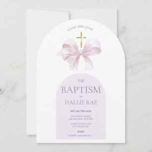 Baptême rose et croix or Invitation gravée