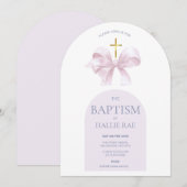 Baptême rose et croix or Invitation gravée (Devant / Derrière)