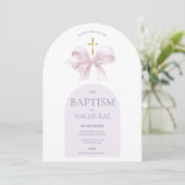 Baptême rose et croix or Invitation gravée (Debout devant)