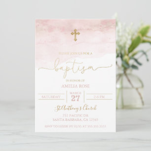 Baptême rose et or Invitation Bébé Fille