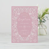 Baptême rose floral Birdie Baby Invitation (Debout devant)
