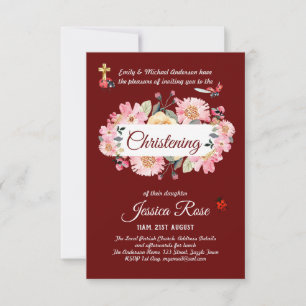 Baptême rose floral Invitations