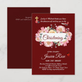 Baptême rose floral Invitations (Devant / Derrière)