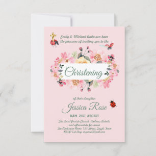 Baptême rose floral Invitations