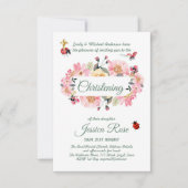 Baptême rose floral Invitations (Devant)