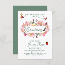 Baptême rose floral Invitations