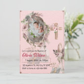 Baptême rose florale bébé Invitation | Minim moder (Debout devant)